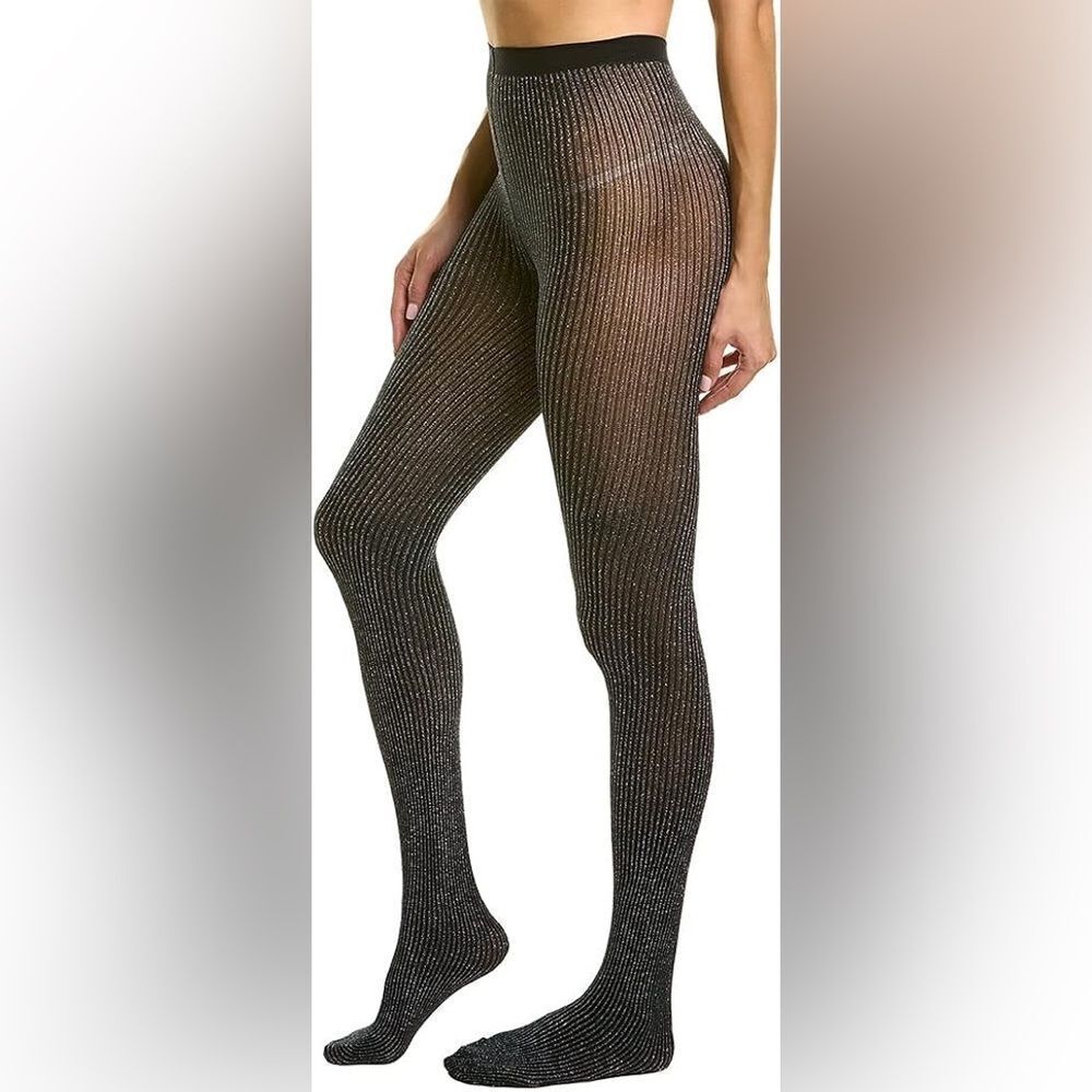 Wolford NEW Dora Metallic Ribbed 100 Denier Tights Black Size Small - Picture 5 of 6